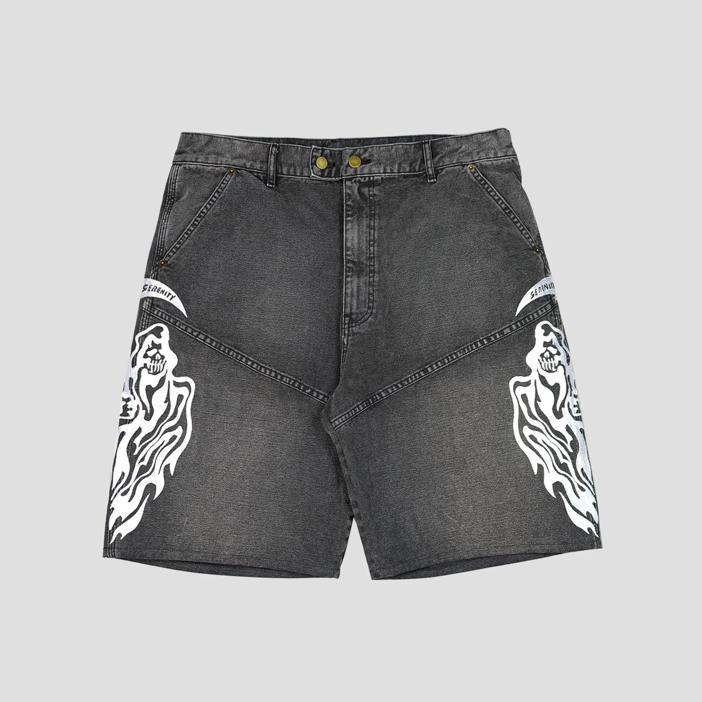 Warren Lotas Baggy Moto Jean Shorts Black