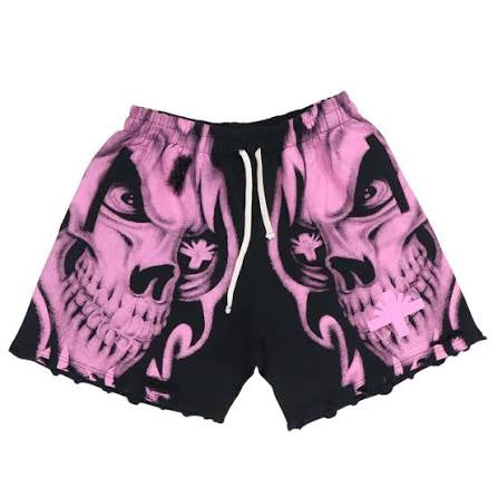 Vertebrae Black/Pink Skull Shorts