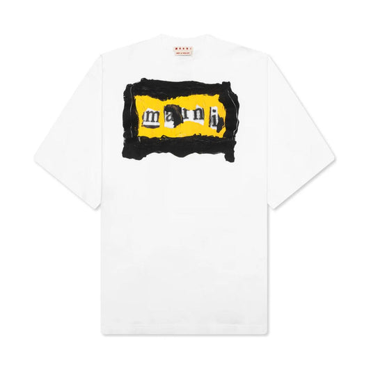 Marni yellow painted collage tee