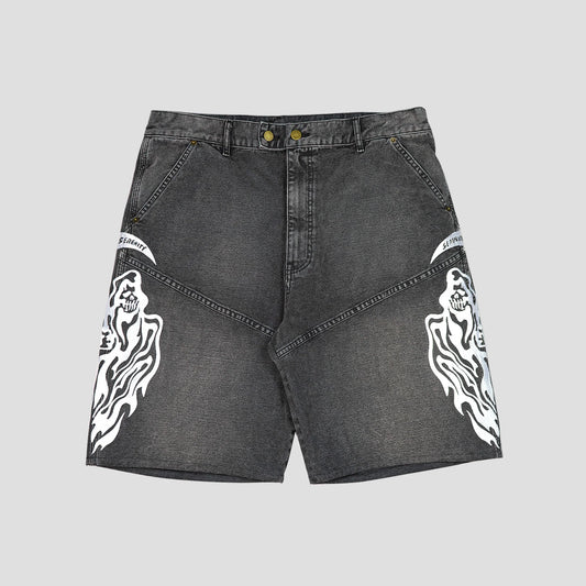 Warren Lotas Baggy Moto Jean Shorts Black