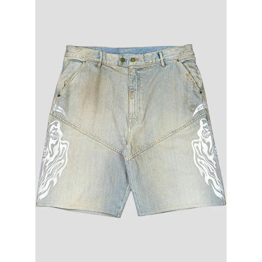 Warren Lotas Baggy Moto Jean Shorts Blue
