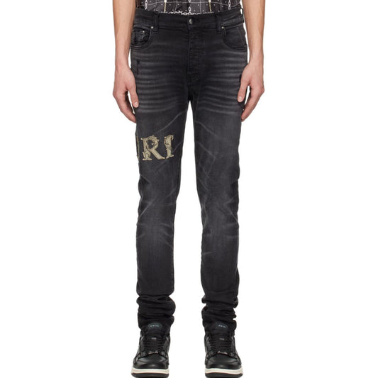 Amiri Black Baroque Jeans Tan Letter