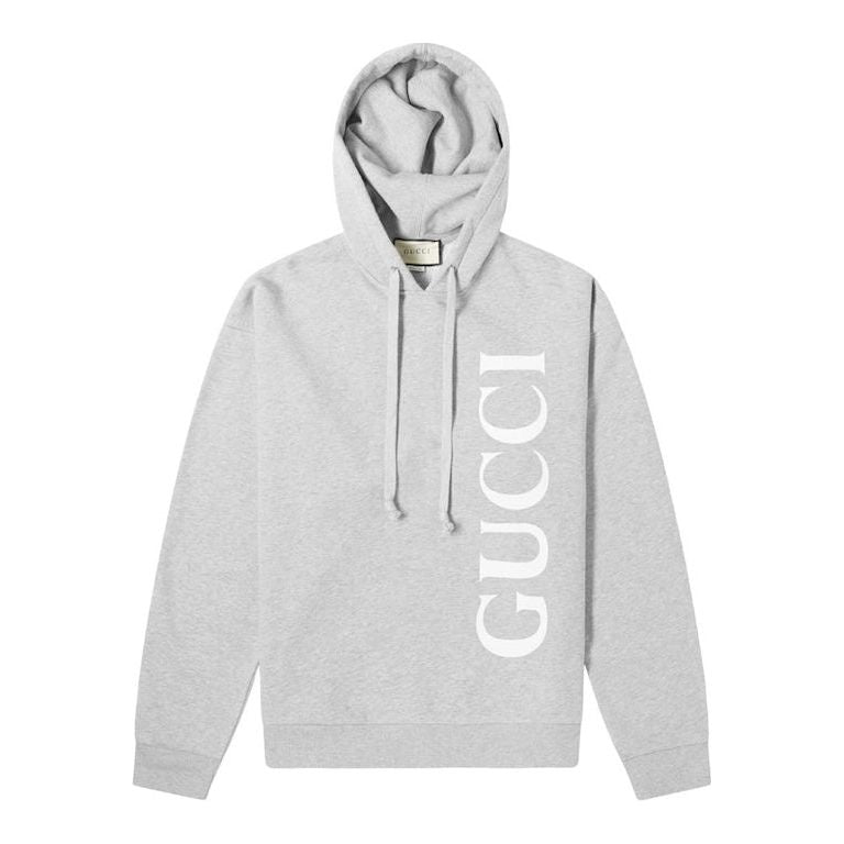 Gucci Large Gucci Logo Popover Hoodie Grey Marl