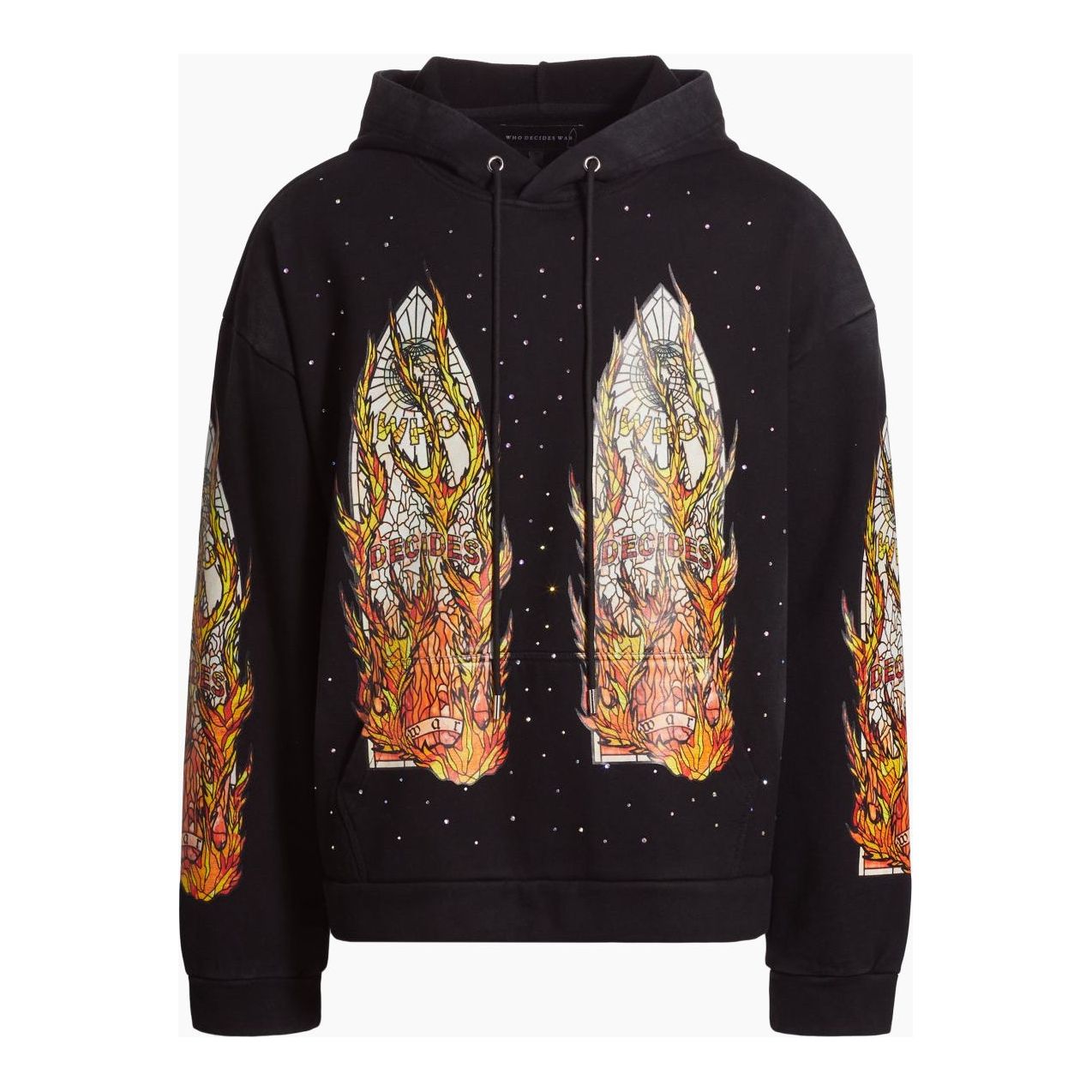 Who Decides Flames Glass Cotton Hoodie Black