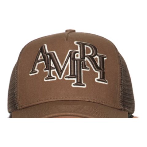 Amiri Brown Staggered Logo Trucker Cap