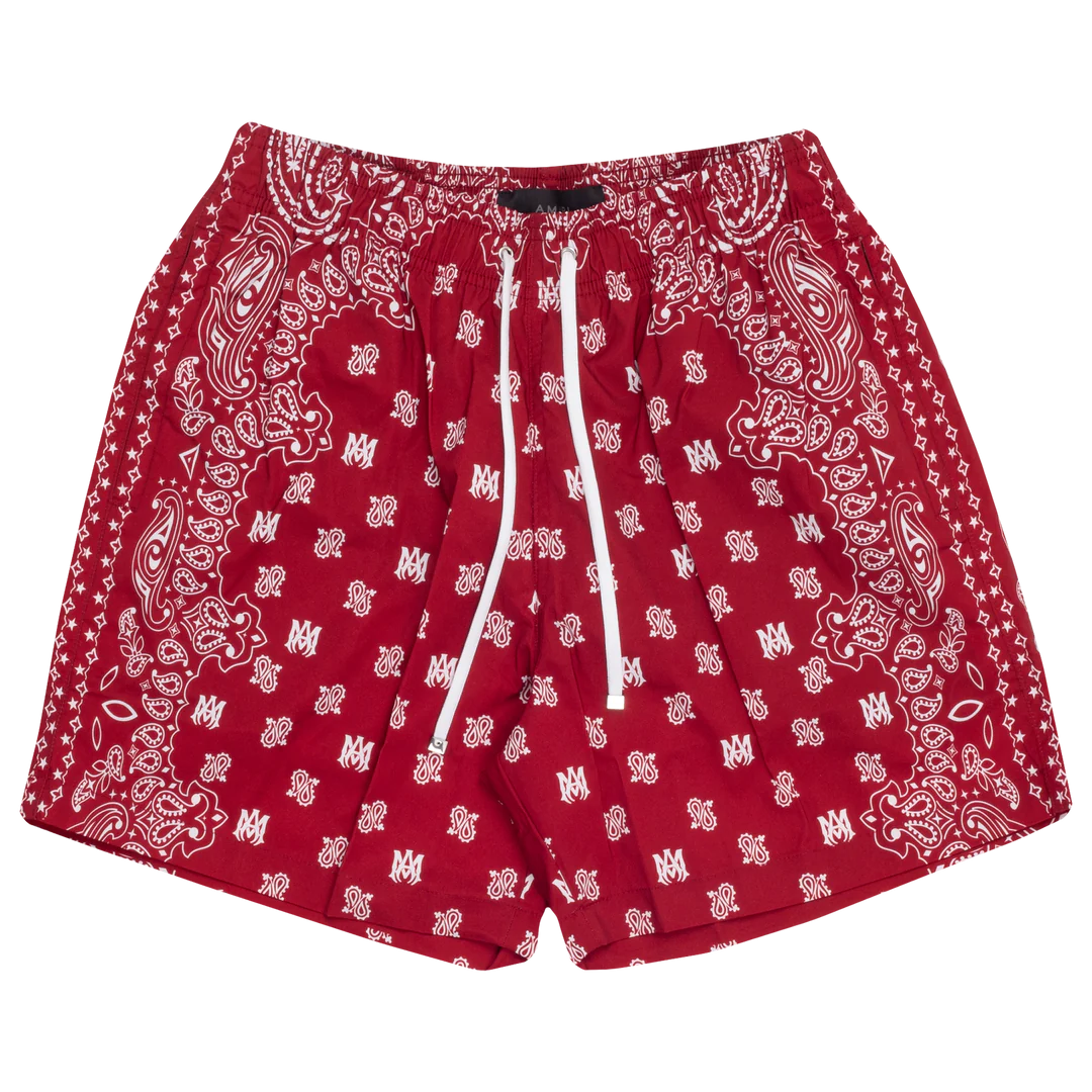 Amiri Bandana Paisley Swim Trunks Red