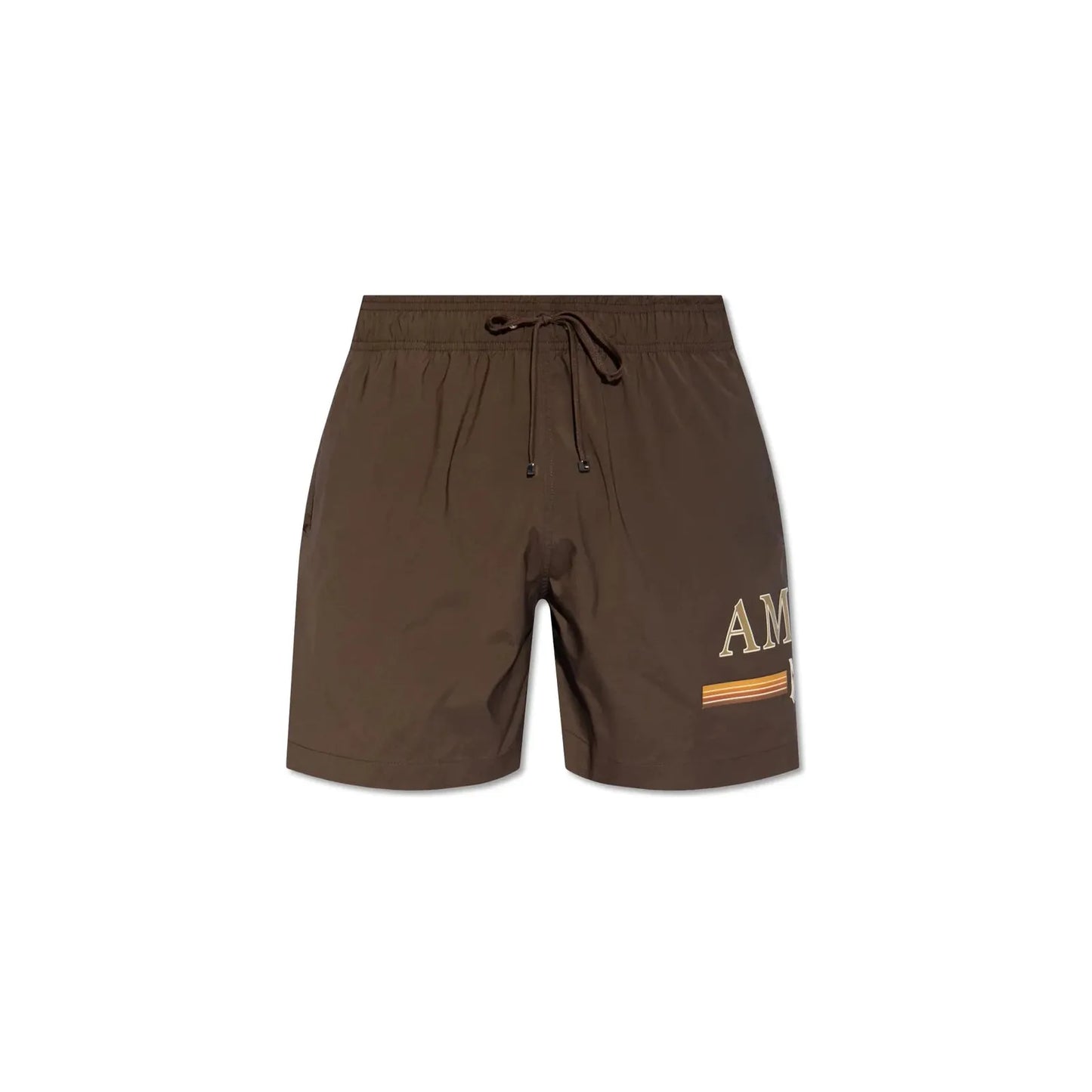 Amiri Logo Printed Swim Shorts Brown