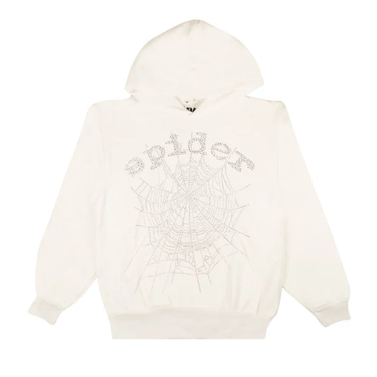 Sp5der OG Rhinestone Logo Hoodie
White