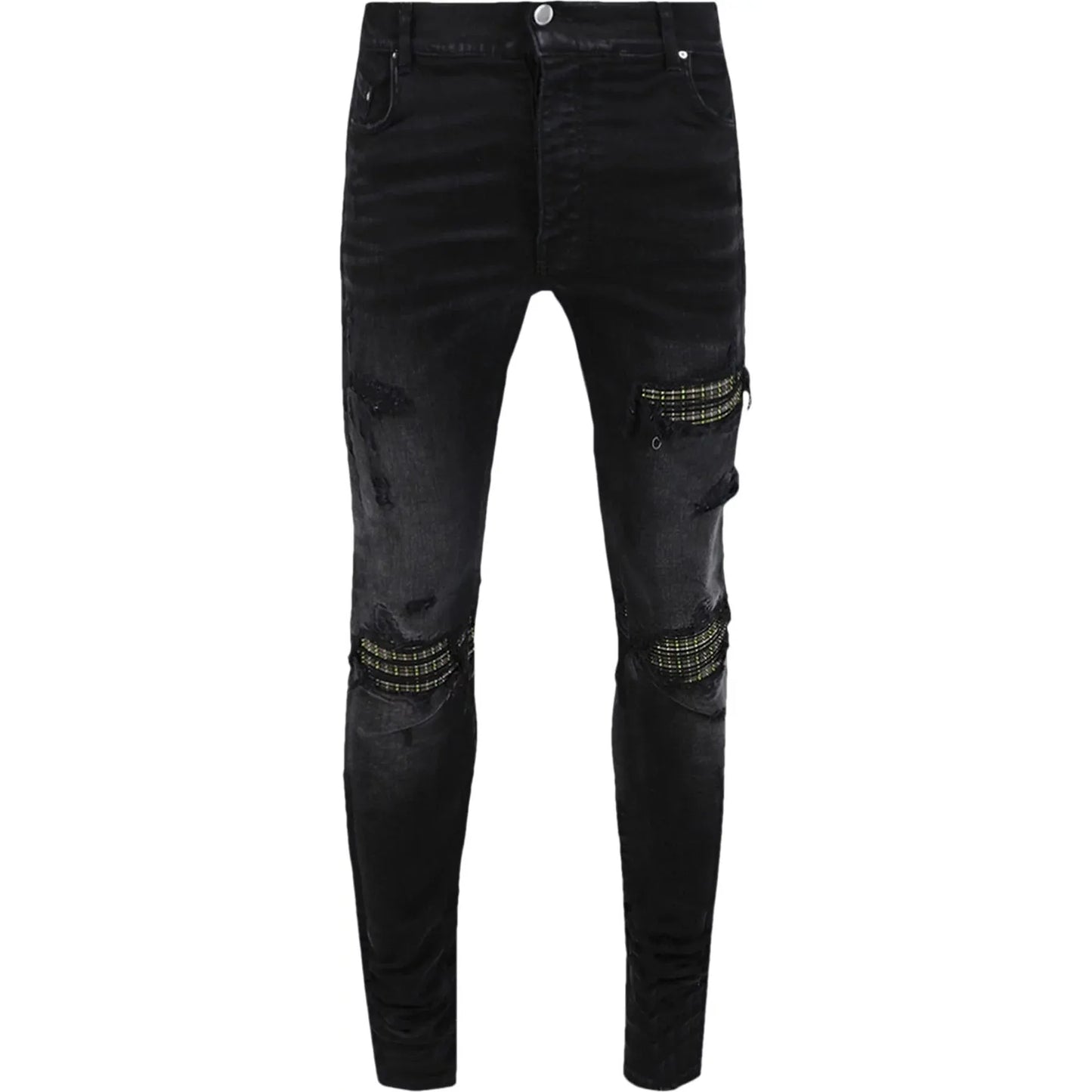 Amiri MX1 Skinny Jeans Black/Neon Plaid