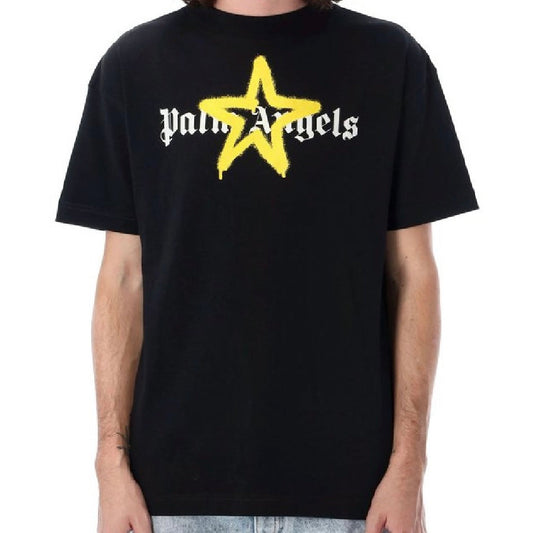 Palm Angels Star Sprayed Crewneck T-Shirt Black/Yellow