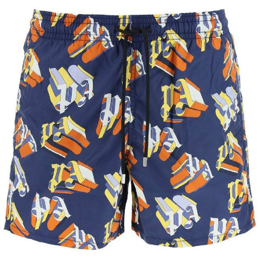 Palm Angels X Vilebrequin Printed Drawstring Swim Shorts Blue/Multicolor